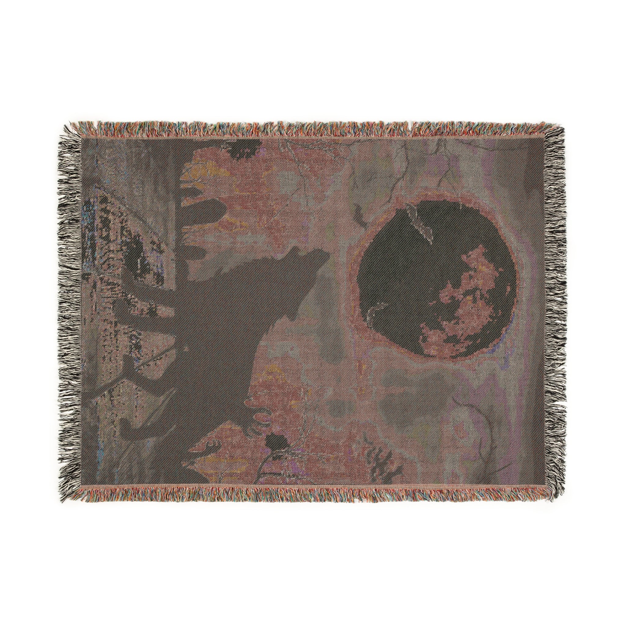 Wolf Howling at Moon Halloween Woven Blanket