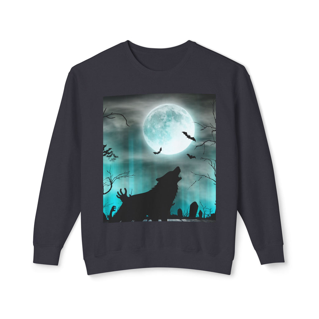 Howling Wolf Moonlight Crewneck Sweatshirt, Unisex Cozy Top, Halloween Apparel, Night Sky Fashion, Gift for Animal Lovers