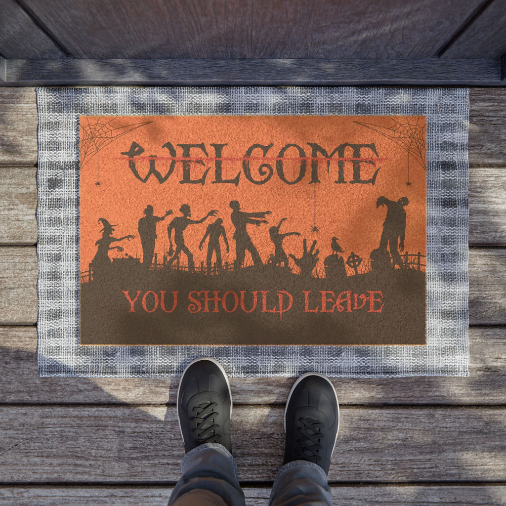 Halloween Doormat, Welcome You Should Leave, Spooky Entrance Mat, Funny Home Decor, Trick or Treat Entryway Rug