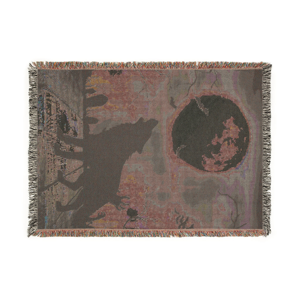 Wolf Howling at Moon Halloween Woven Blanket
