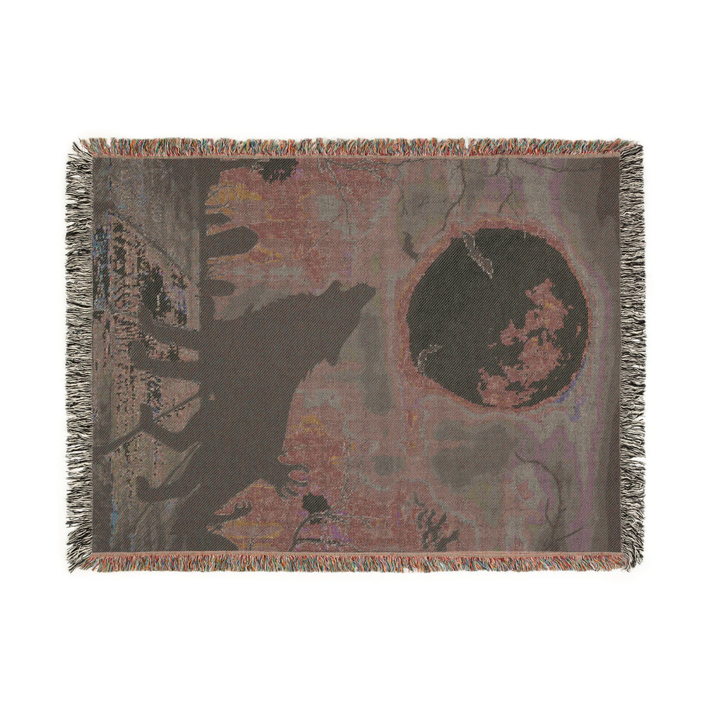 Wolf Howling at Moon Halloween Woven Blanket